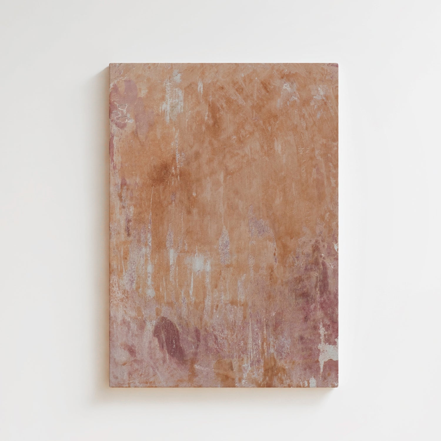 Small abstract artwork in pink and coral on a white background